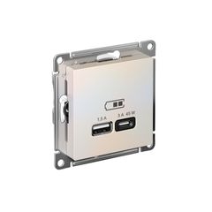 ATLASDESIGN USB РОЗЕТКА A + тип-C 45Вт высокоскор.заряд. QC, PD, механизм, ЖЕМЧУГ