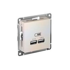 ATLASDESIGN USB РОЗЕТКА A+A, 5В/2,1А, 2х5В/1,05А, механизм, ЖЕМЧУГ