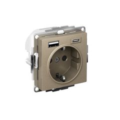 ATLASDESIGN РОЗЕТКА 16А c 2 USB A+C, 5В/2,4А/3,0А, 2х5В/1,5А, механизм, ШАМПАНЬ