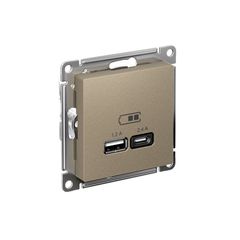 ATLASDESIGN USB РОЗЕТКА А+С, 5В/2,4А, 2х5В/1,2А, механизм, ШАМПАНЬ