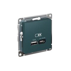 ATLASDESIGN USB РОЗЕТКА A + тип-C 45Вт высокоскор.заряд. QC, PD, механизм, ИЗУМРУД