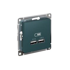 ATLASDESIGN USB РОЗЕТКА A+A, 5В/2,1А, 2х5В/1,05А, механизм, ИЗУМРУД