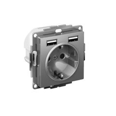 ATLASDESIGN РОЗЕТКА 16А c 2 USB A+A, 5В/2,4А, 2х5В/1,2А, механизм, СТАЛЬ