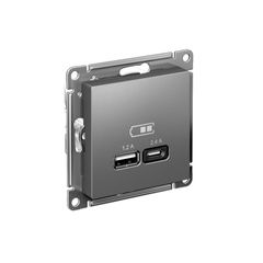 ATLASDESIGN USB РОЗЕТКА А+С, 5В/2,4А, 2х5В/1,2А, механизм, СТАЛЬ