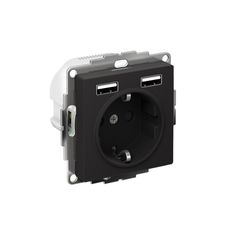 ATLASDESIGN РОЗЕТКА 16А c 2 USB A+A, 5В/2,4А, 2х5В/1,2А, механизм, КАРБОН