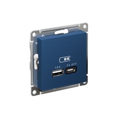 ATLASDESIGN USB РОЗЕТКА A + тип-C 45Вт высокоскор.заряд. QC, PD, механизм, АКВАМАРИН
