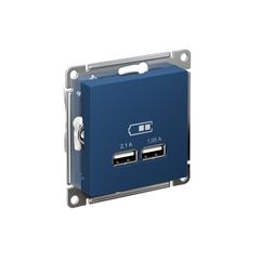 ATLASDESIGN USB РОЗЕТКА A+A, 5В/2,1А, 2х5В/1,05А, механизм, АКВАМАРИН