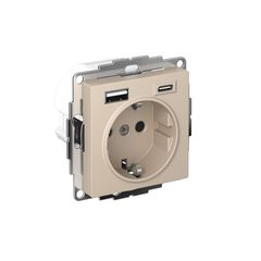ATLASDESIGN РОЗЕТКА 16А с 2 USB A+C, 5В/2,4А/3,0А, 2х5В/1,5А, механизм, ПЕСОЧНЫЙ