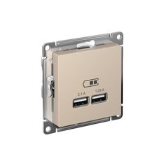 ATLASDESIGN USB РОЗЕТКА A+A, 5В/2,1А, 2х5В/1,05А, механизм, ПЕСОЧНЫЙ