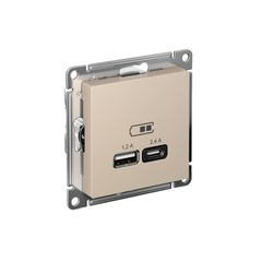 ATLASDESIGN USB РОЗЕТКА А+С, 5В/2,4А, 2х5В/1,2А, механизм, ПЕСОЧНЫЙ