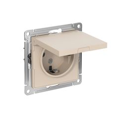 ATLASDESIGN РОЗЕТКА с заземлением со шторками с крышкой, 16А, IP20, механизм, ПЕСОЧНЫЙ