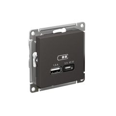 ATLASDESIGN USB РОЗЕТКА A + тип-C 45Вт высокоскор.заряд. QC, PD, механизм, БАЗАЛЬТ