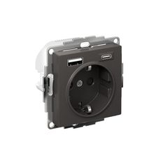 ATLASDESIGN РОЗЕТКА 16А с 2 USB A+C, 5В/2,4А/3,0А, 2х5В/1,5А, механизм, БАЗАЛЬТ