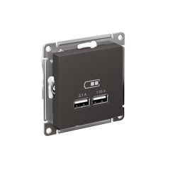 ATLASDESIGN USB РОЗЕТКА A+A, 5В/2,1А, 2х5В/1,05А, механизм, БАЗАЛЬТ