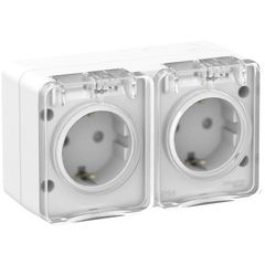 ATLASDESIGN PROFI IP54 О/У РОЗЕТКА двойная с заземлением со шторками, 16А, БЕЛЫЙ