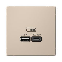 ARTGALLERY USB РОЗЕТКА A + тип-C 45Вт высокоскор.заряд. QC, PD, механизм, ПЕСОЧНЫЙ
