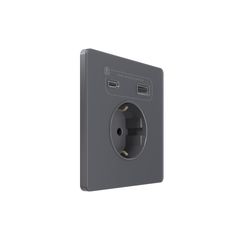 Systeme Infinity, Розетка С/У с ЗК и зар.устр.USB А+С 20Вт (250В, 16А, защ.шт.), Вулканический пепел