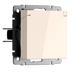 Розетка с заземлением и шторками c крышкой IP44 N (айвори матовый)